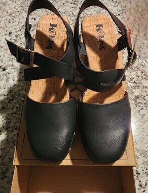 Kork-Ease Black Leather Closed-Toe Slingback Clogs